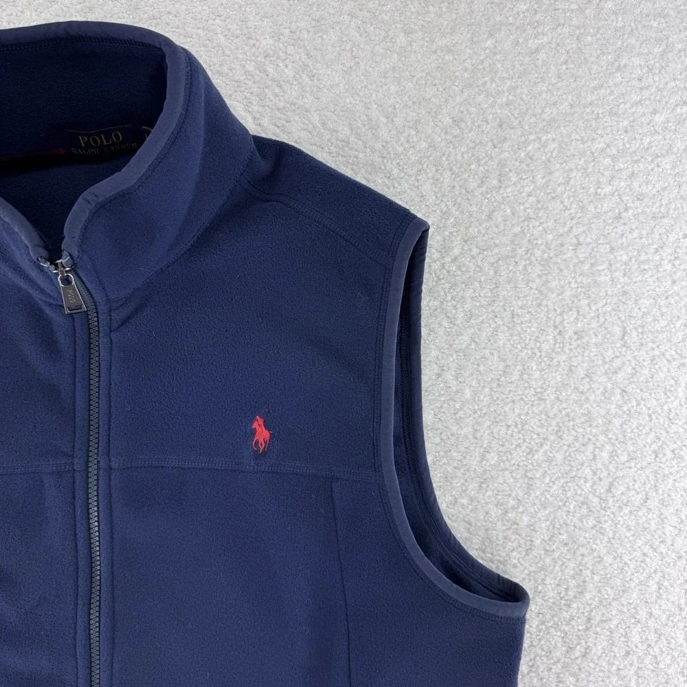 Polo Ralph Lauren Fleece Full Zip Vest Mens Large Navy Blue